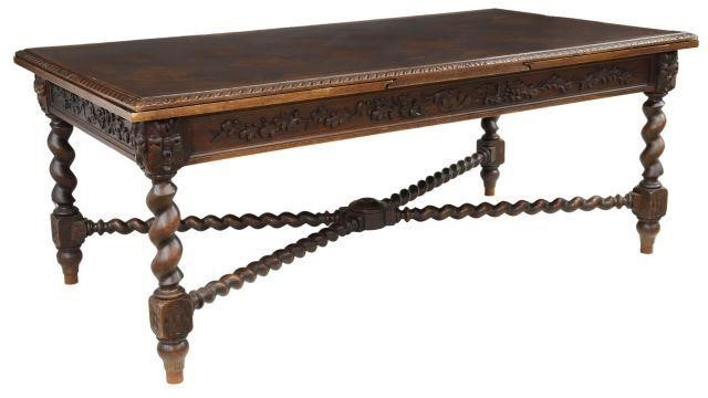 French Henri II style oak draw leaf dining table 19th