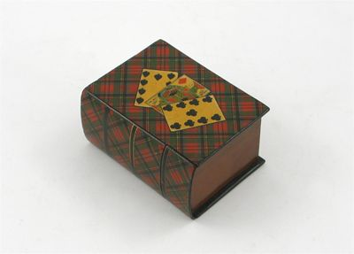 A Mauchline tartanware card case the lid with a photographic