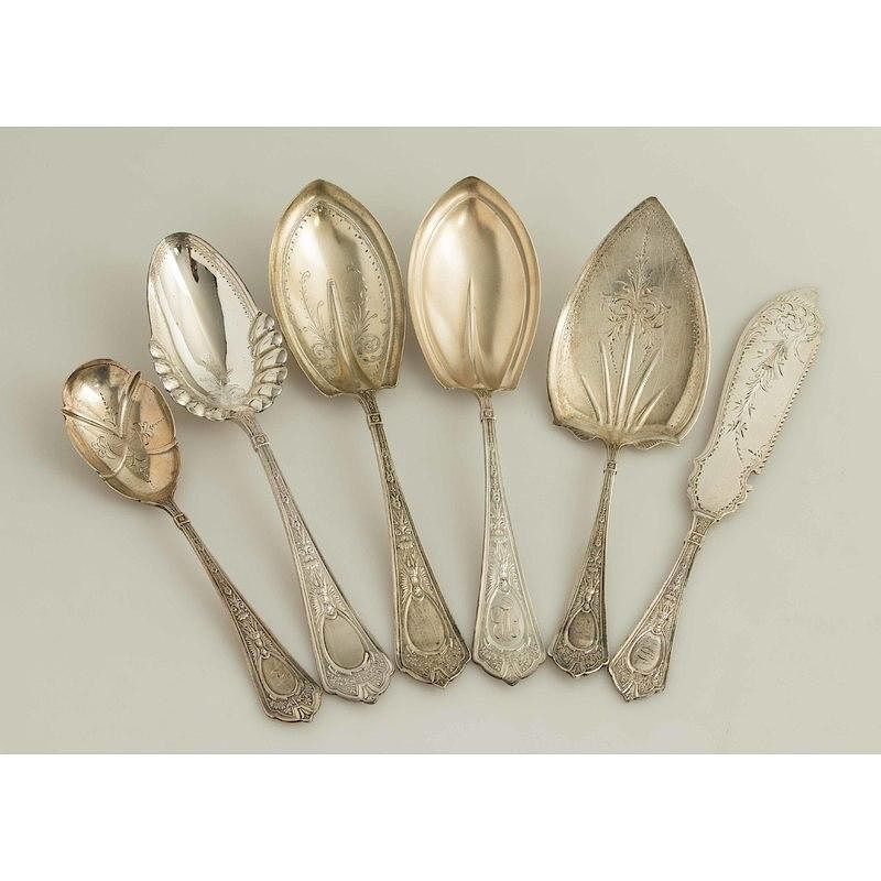 Sterling Silver Serving Pieces Cleopatra Pattern Six sterling silver serving