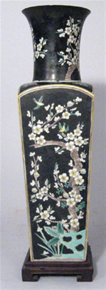 Chinese famille noire vase late 19th century Of tapering square