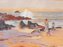 A Feeley American 20th Century Seaside Acrylic on paper signed