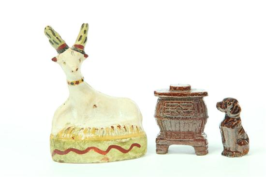 CHALK DEER AND TWO SEWERTILE PIECES American 19th 20th century