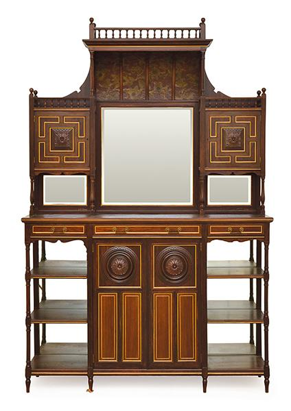 AN AESTHETIC MOVEMENT PARCEL GILT ROSEWOOD SIDEBOARD STAMPED JENKS WOOD