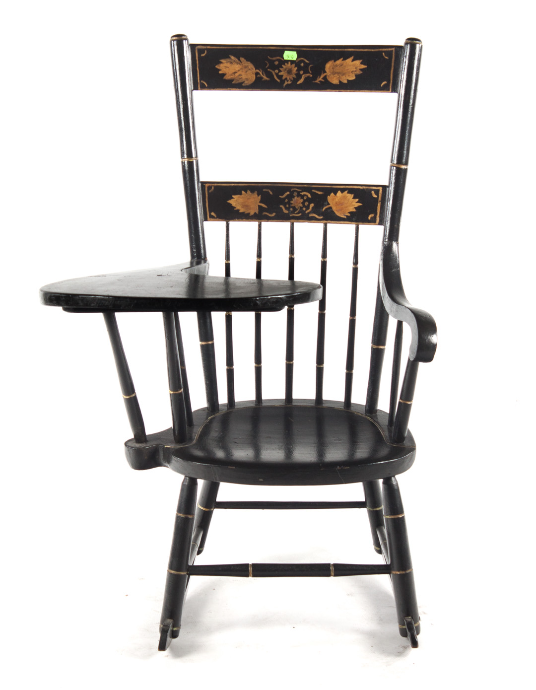 Windsor style chair with writing surface 20th century ebonized wood