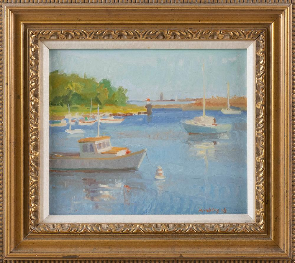 MARGARET MCWETHY MARYLAND MASSACHUSETTS B 1955 COHASSET HARBOR OIL ON