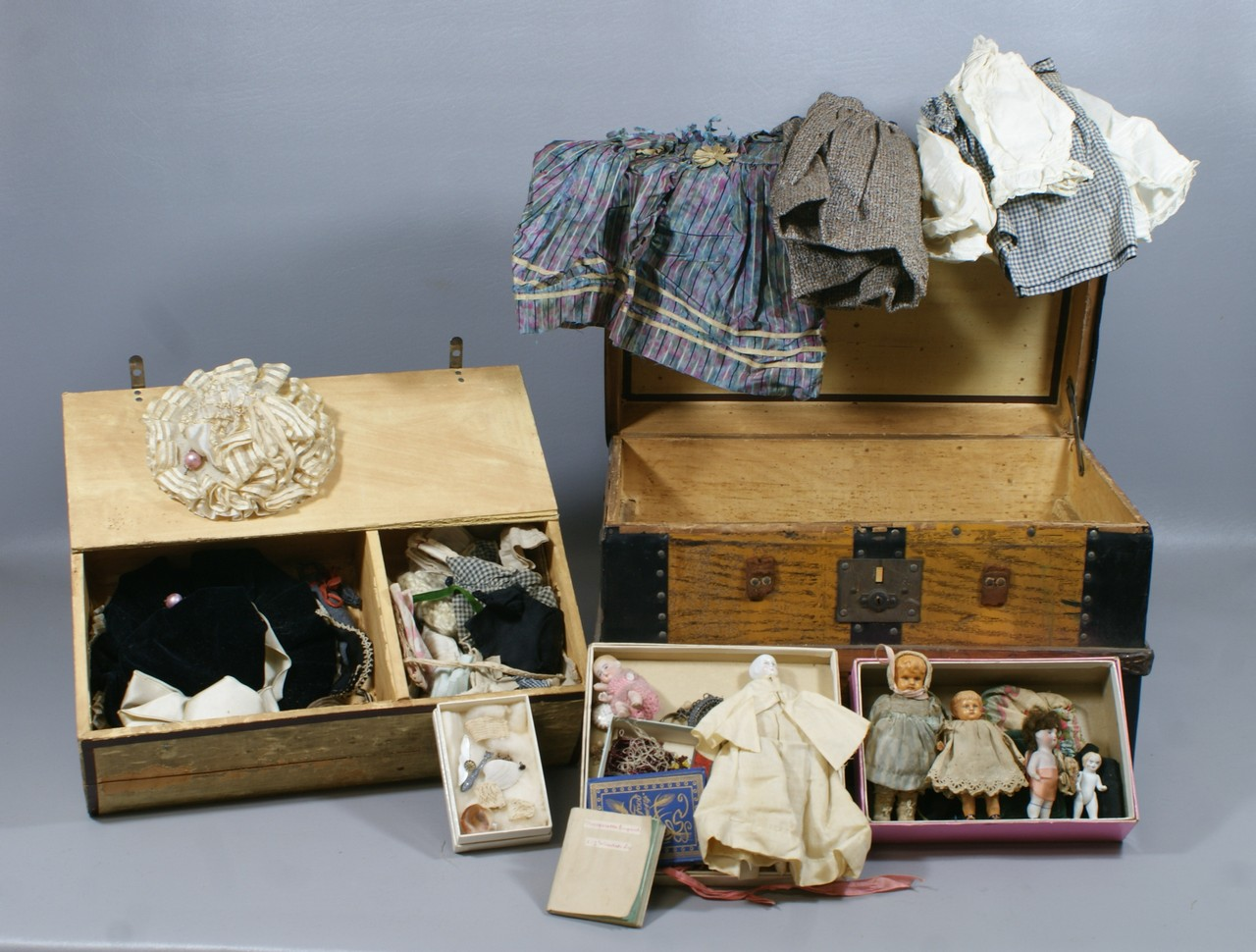 Lot of Dolls and Doll Accessories in an antique doll