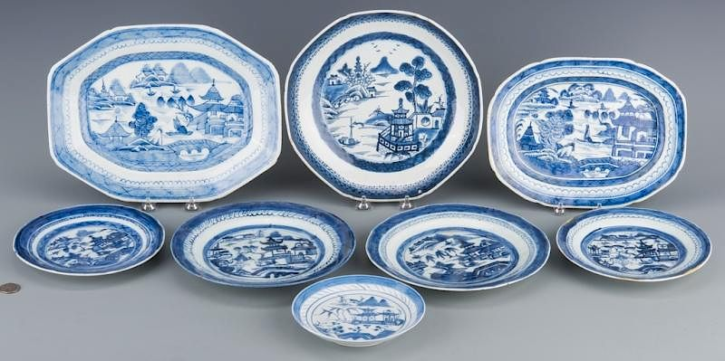 8 pcs Canton Export Plates Platters Group of Chinese Export