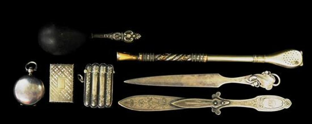SILVER Assortment of various silver objects details include small vinaigrette