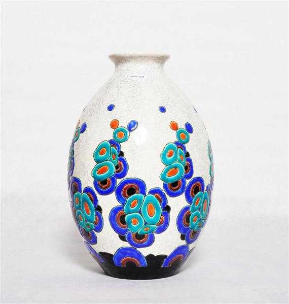 KERAMIS VASE circa 1930 Polychrome crackle glazed fa ence Decoration
