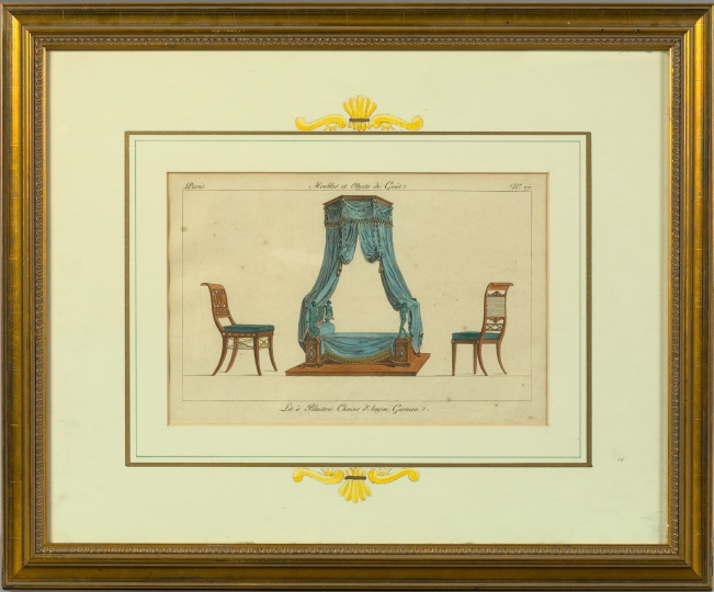 French School 19th Century Empire Bed and Side Chair Design