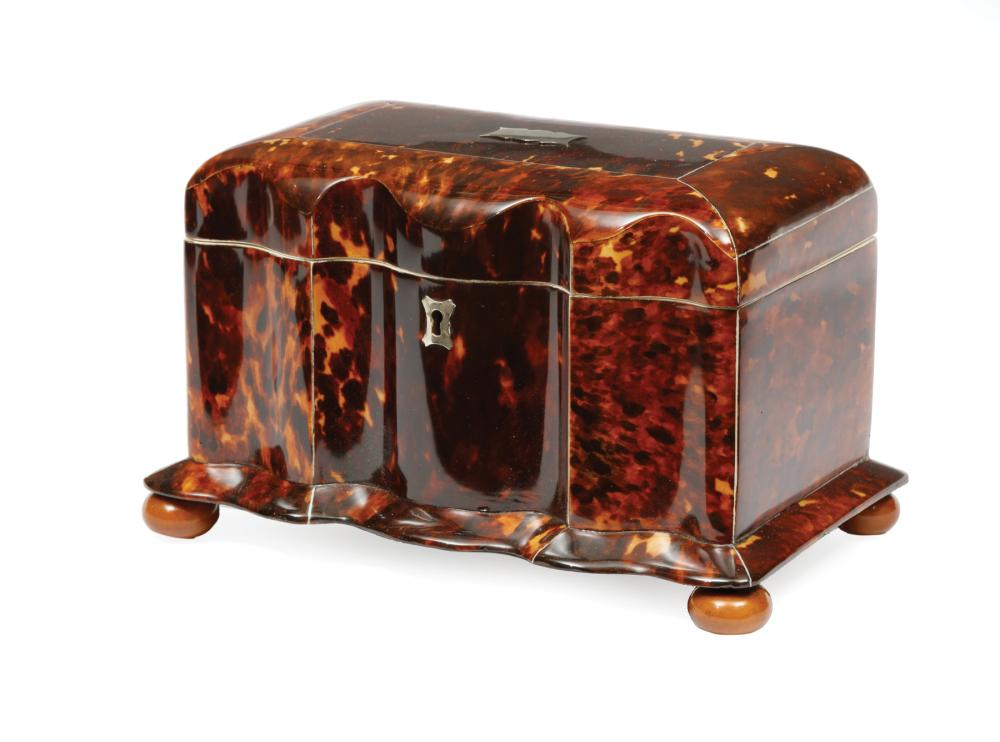 George III Tortoiseshell Tea Caddy 19th c serpentine front interior