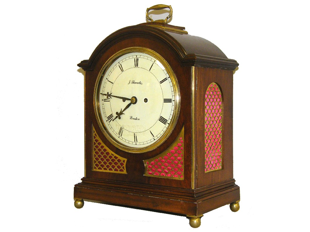 Mahogany double fusee bracket clock the movement striking on a