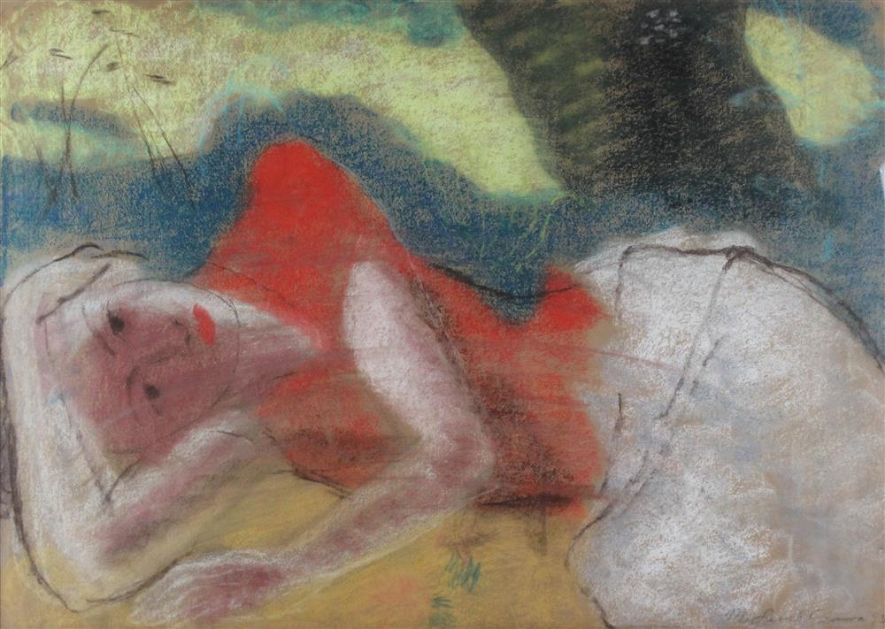 TWO PASTELS OF FIGURES Pastel on paper 19 x 25