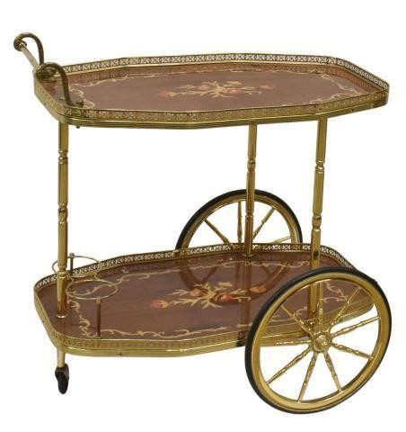 Vintage Italian service bar cart mid 20th c gilt steel