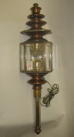 AN AMERICAN COPPER COACH LANTERN marked by the maker J