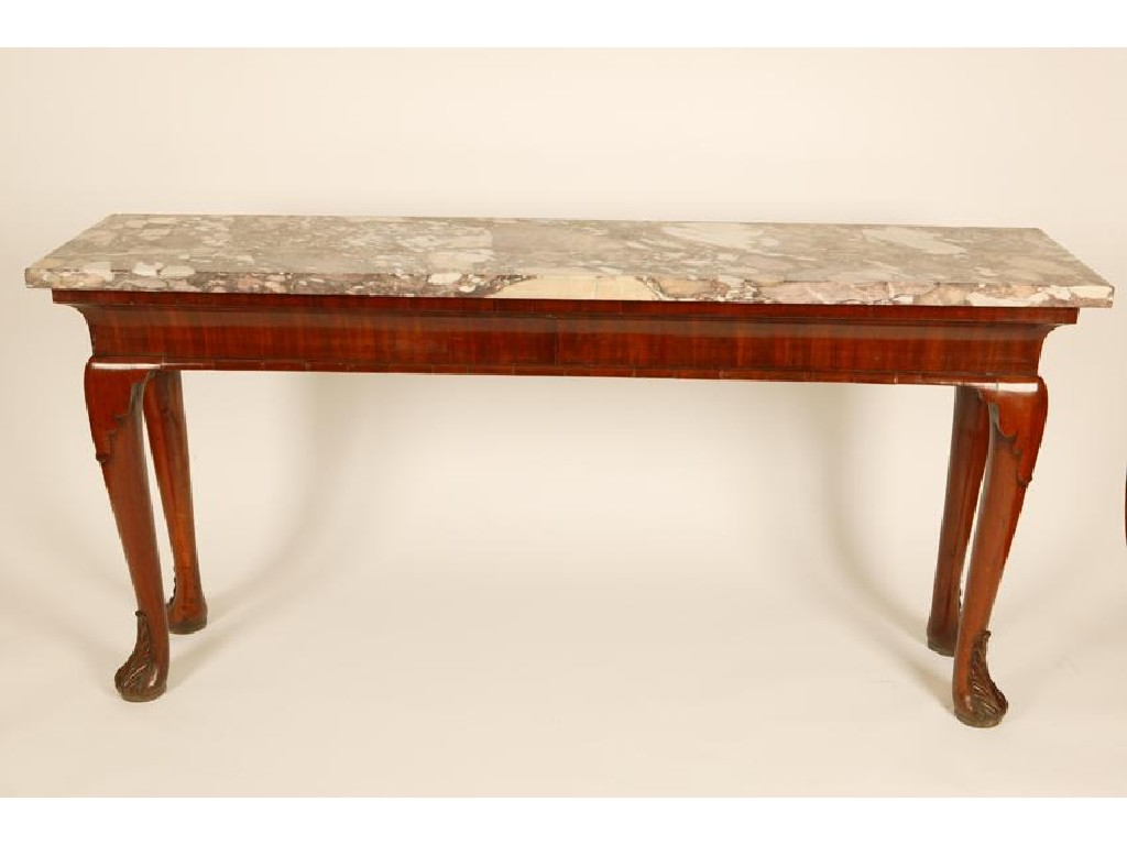 A GEORGE II MAHOGANY SIDE TABLE of unusual narrow proportions