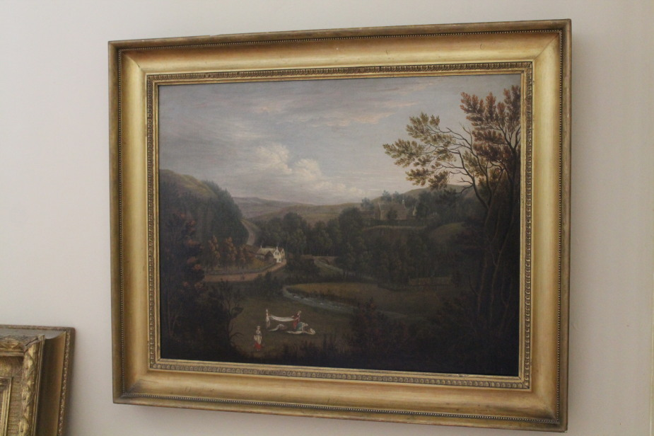 Henrietta Ouchterlong A landscape with a church cottages and figures