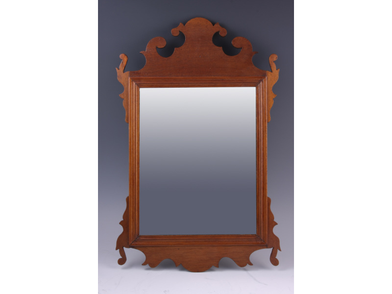 Chippendale Mirror 19th c diminutive size with delicate shaped mahogany