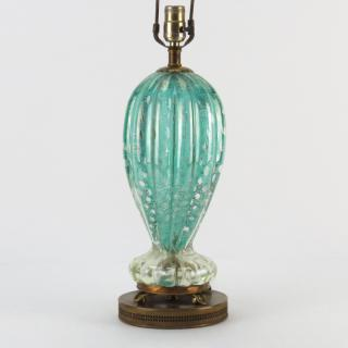 Mid Century Murano Barovier Tosso Teal Art Glass Table Lamp