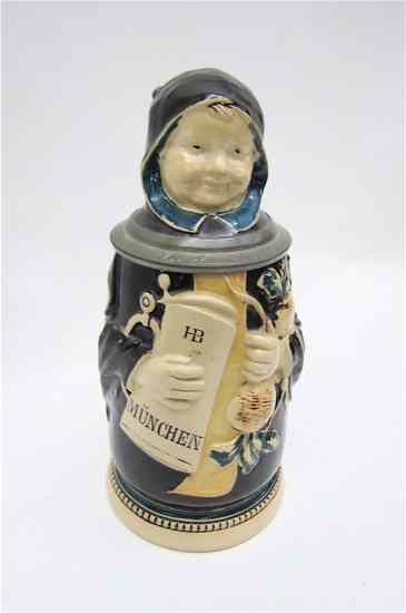 J REINEMAN CO GERMAN POTTERY CHARACTER STEIN 1 2 L