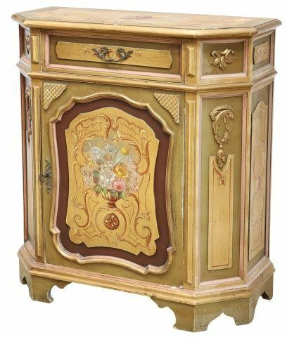 Italian Venetian paint decorated cabinet 20th c shaped top over