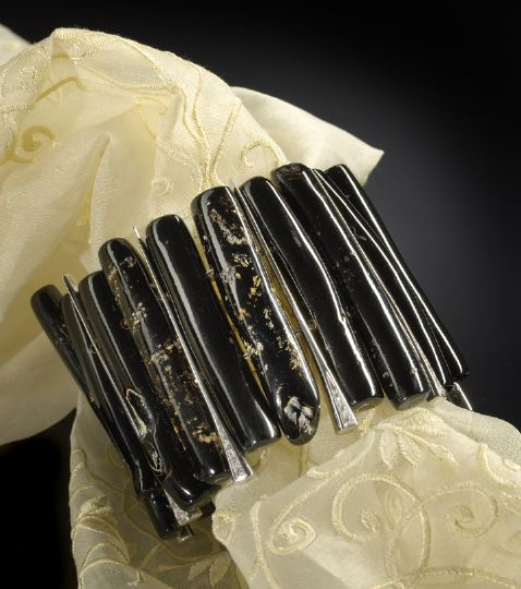 Unusual Eighteen Karat White Gold Coral and Diamond Flexible Cuff