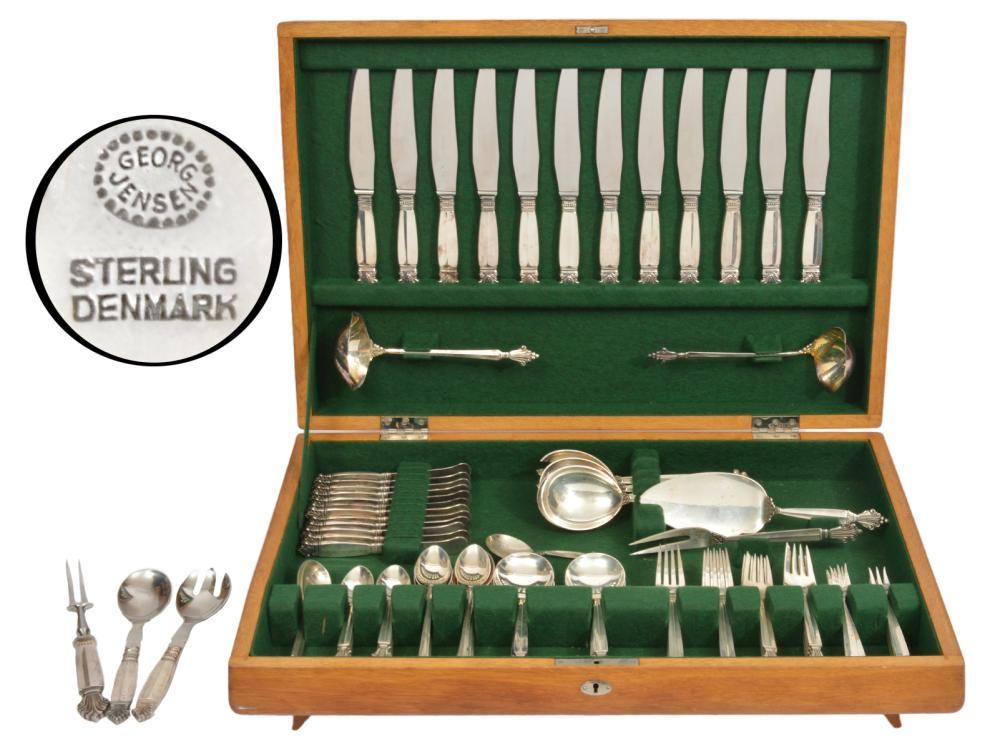 GEORG JENSEN 108 PC ACANTHUS STERLING FLATWAREGeorg Jensen Denmark 1866