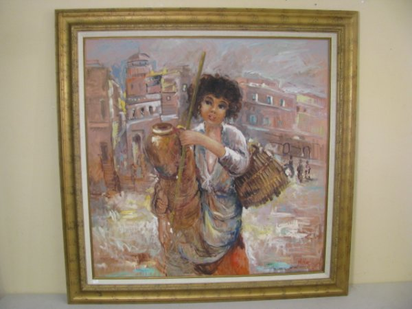 Signed oil on canvas painting of a gypsy or peasant