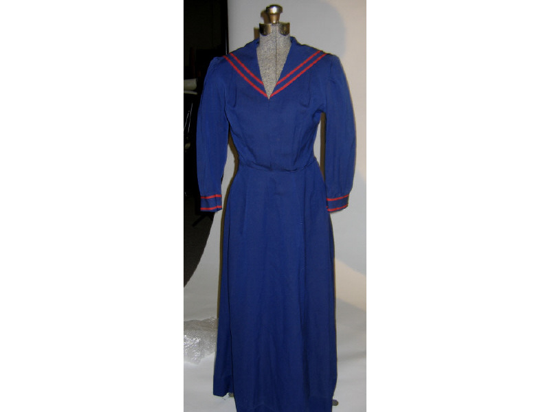 BLUE NAVY SAILOR DRESS WITH RED TRIM Marilyn Maxwell CP8