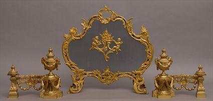 PAIR OF LOUIS XVI STYLE GILT BRONZE CHENETS AND A