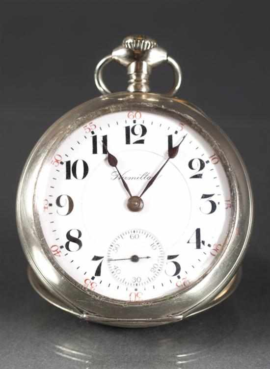 Hamilton Watch Co silverode open face pocket watch movement marked