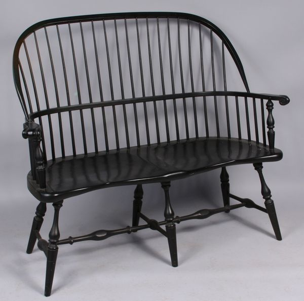 Windsor style settee painted black 43 h x 52 w