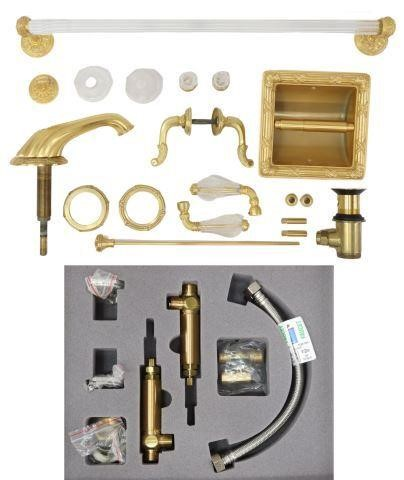 lot Sherle Wagner International gilt brass and rock crystal bathroom