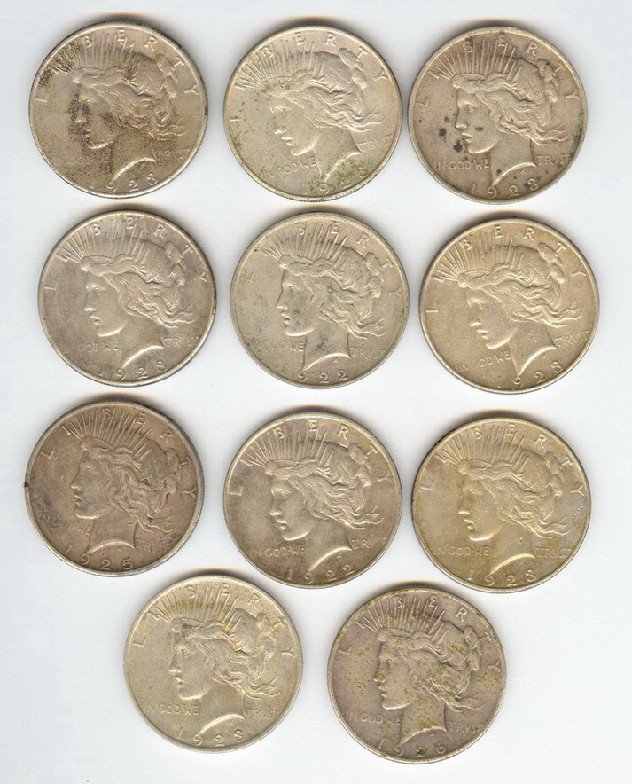 11 U S SILVER PEACE DOLLARS Estate coins 1922 1922d