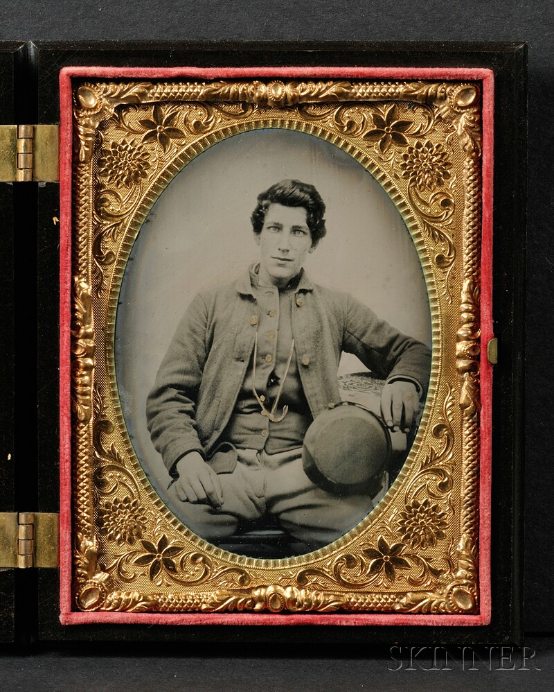 Quarter Plate Tintype Portrait of a Seated Young Man in