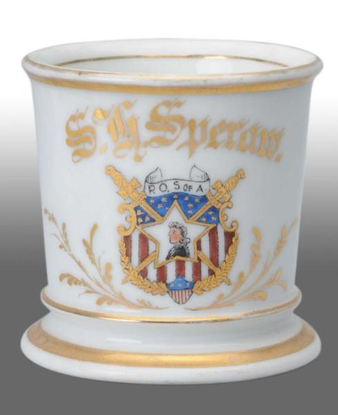 Occupational Shaving Mug with Man and Shield Description Marked T
