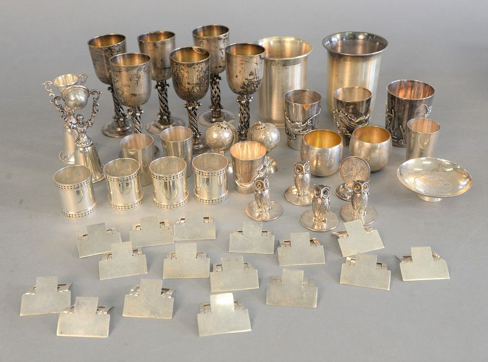 Sterling silver lot with place card holders four with owls