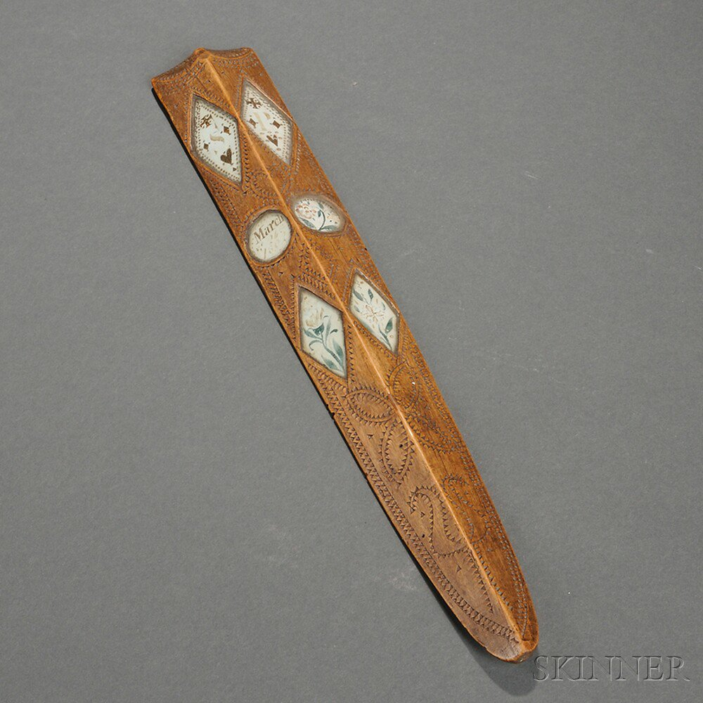 Carved and Decorated Busk America early 19th century the tapering