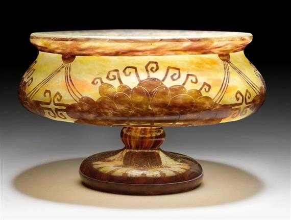 SCHNEIDER MUSCATS BOWL circa 1925 Acid etched yellow glass with