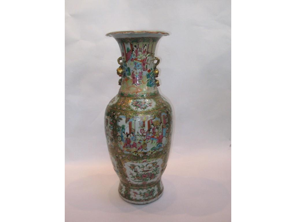 A CANTONESE FAMILLE ROSE VERTE VASE enamelled in polychrome with