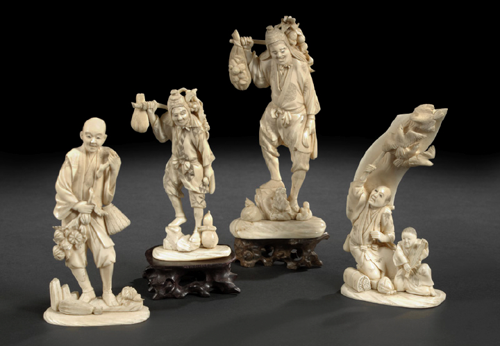 Japanese Carved Ivory Okimono of a Peasant carved as a