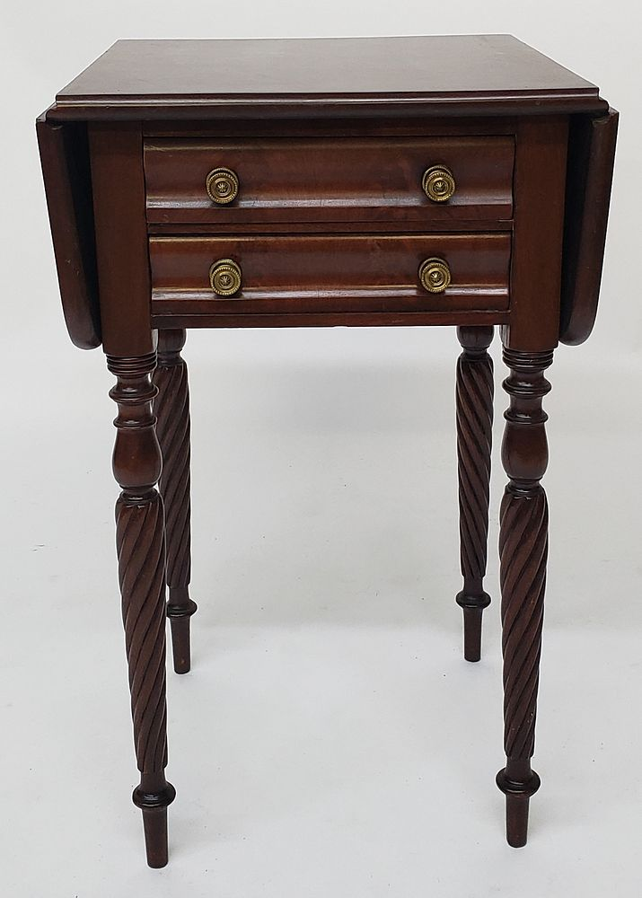 American Sheraton Mahogany Drop Leaf Two Work Table 19th Century