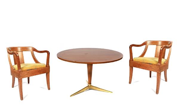 A Baker table and four chairs in the Empire style