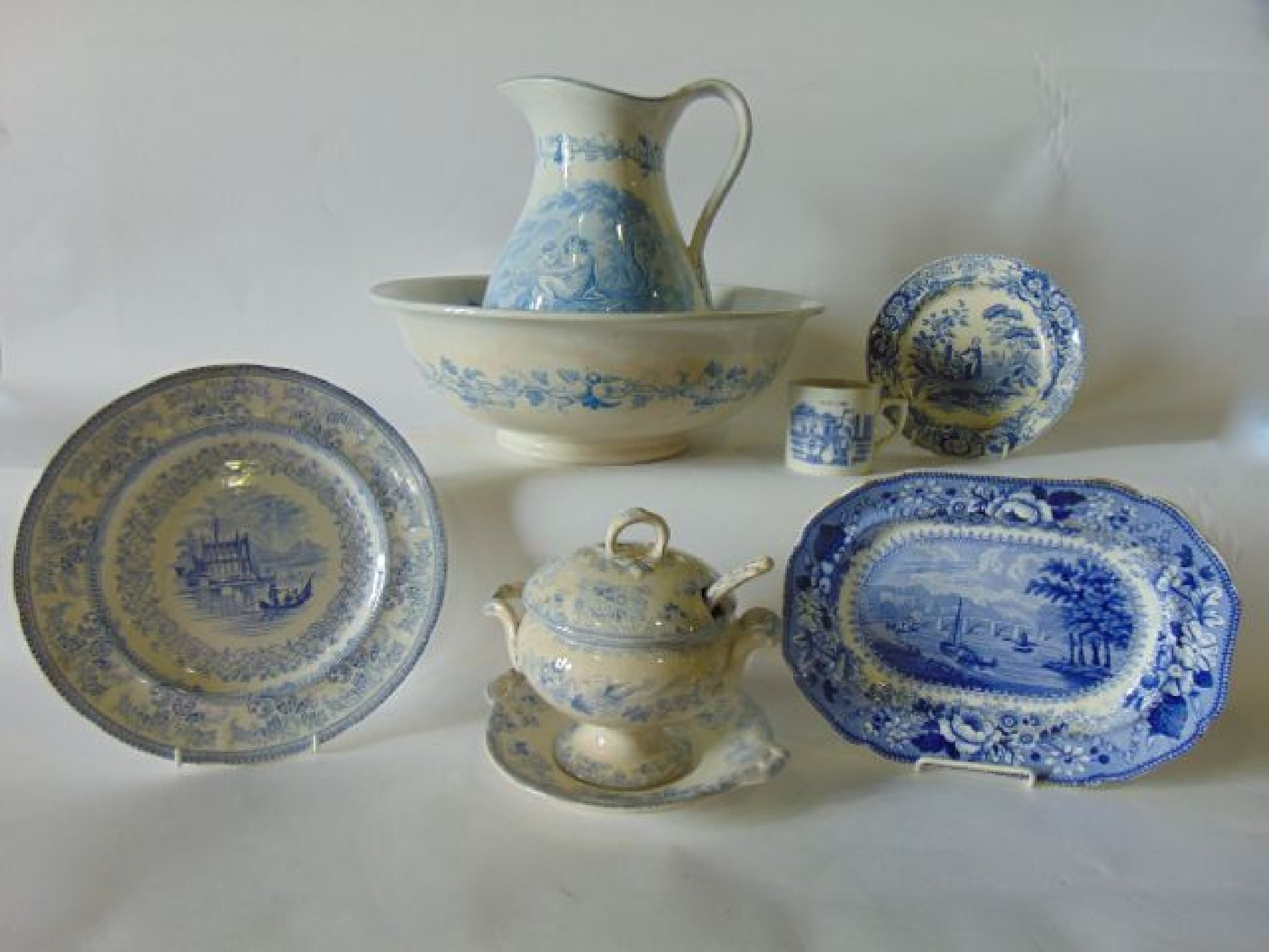 An early 19th century blue and white printed meat plate