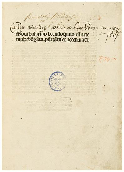 REUCHLIN Johann 1455 1522 Vocabularius breviloquus cum arte diphthongandi punctandi