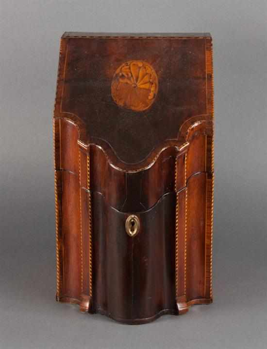 George III inlaid mahogany shaped front knife box circa 1800