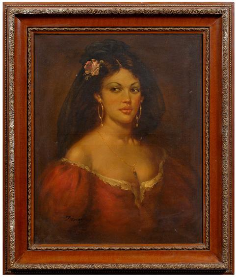 Portrait signed quot F Thomas quot portrait of Spanish woman