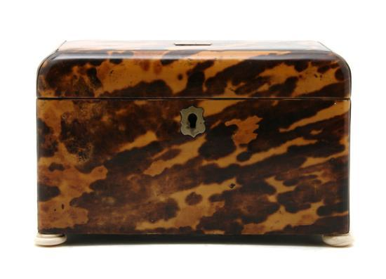 Tortoise Shell Tea Caddy having a rectangular top with rounded
