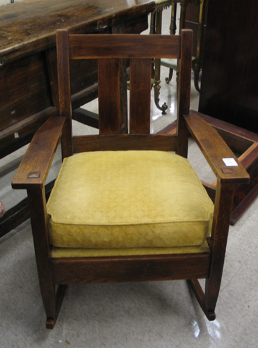 CRAFTSMAN OAK ROCKER American Arts Crafts period c 1915 having