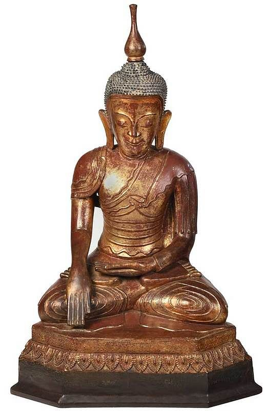 Burmese Gilt and Lacquer Papier Mache Buddha possibly Shan period